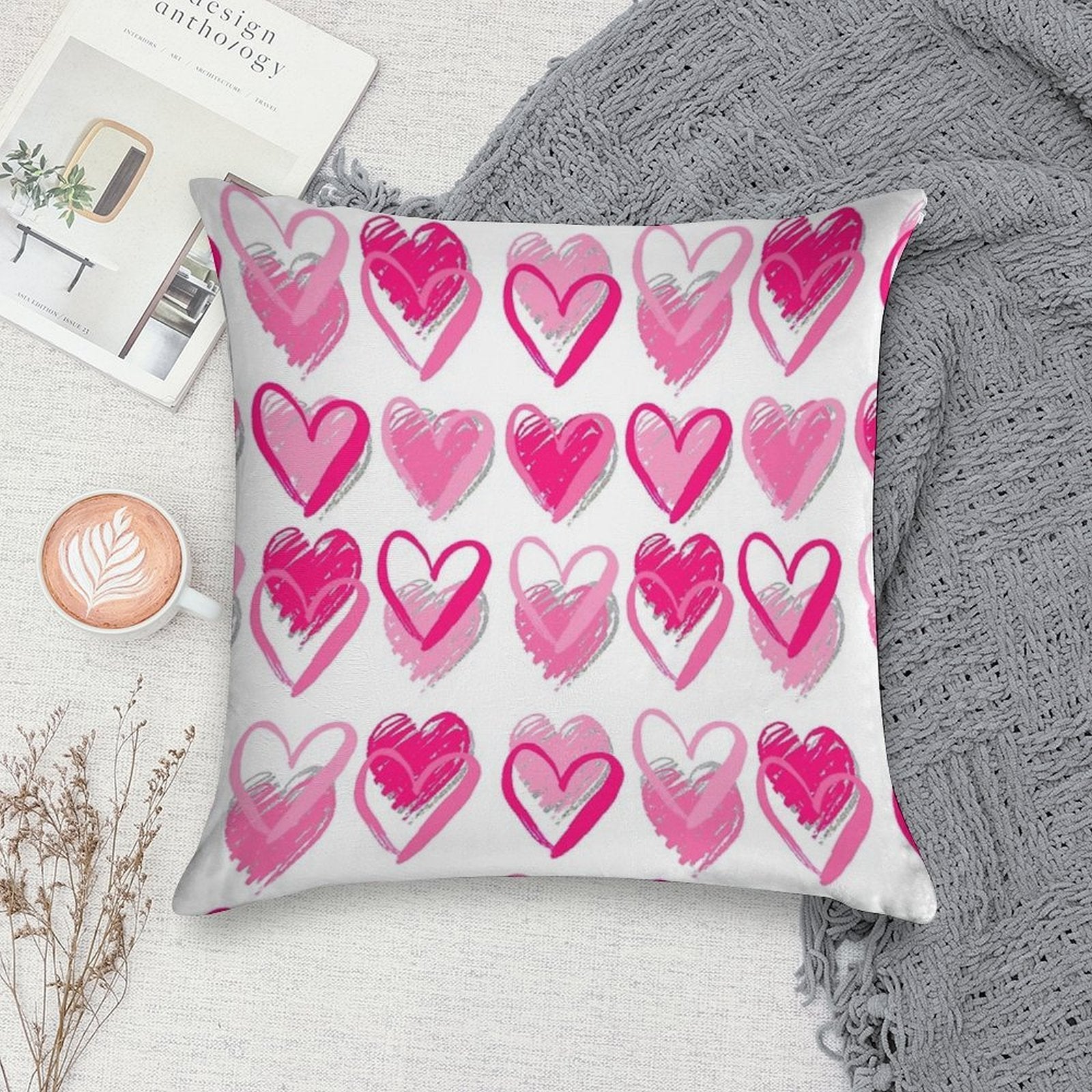 Pink Hearts Soft Style Accent Throw Pillow