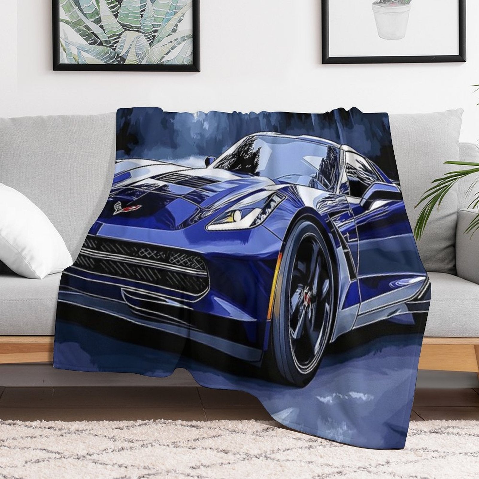 Digital Pop Art – Blue Chevrolet Corvette Stingray C7 VII Premium Throw Blanket
