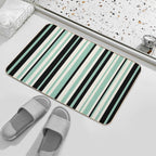 Vertical Retro Stripes in Mint Green, Black, And Cream  Easy To Clean Bath Mat