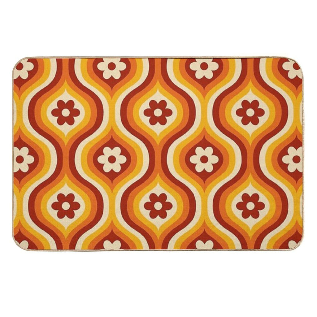 70s Groovy Daisy Ovals Pattern  Fade-Resistant Bath Mat