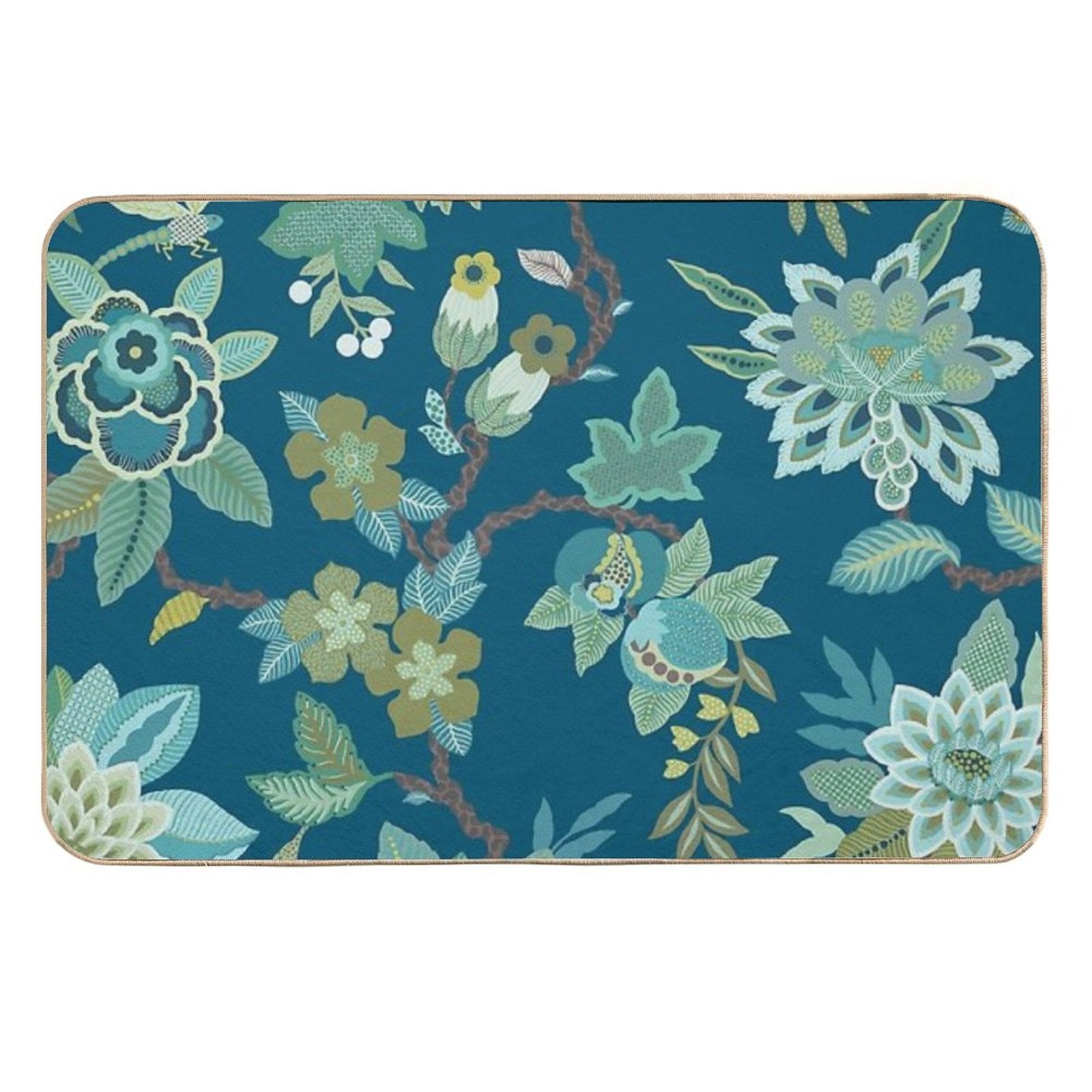 Jacobean Floral - Blue Durable Bath Mat