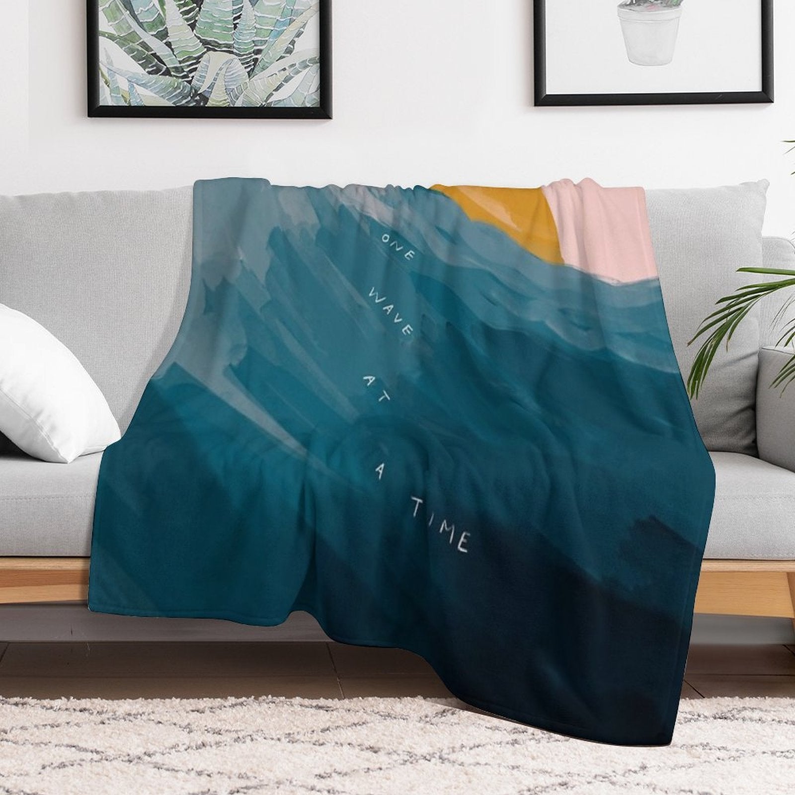 One Wave At A Time - Abstract Art - Inspirational Quote with Ocean, Sea Inspired - Morgan Harper Nichols Premium Throw Blanket