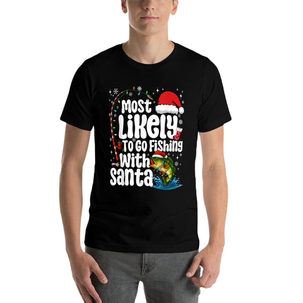 Most Likely to Go Fishing with Santa Fishing Funny Christmas  Eco-friendly Material T-Shirt