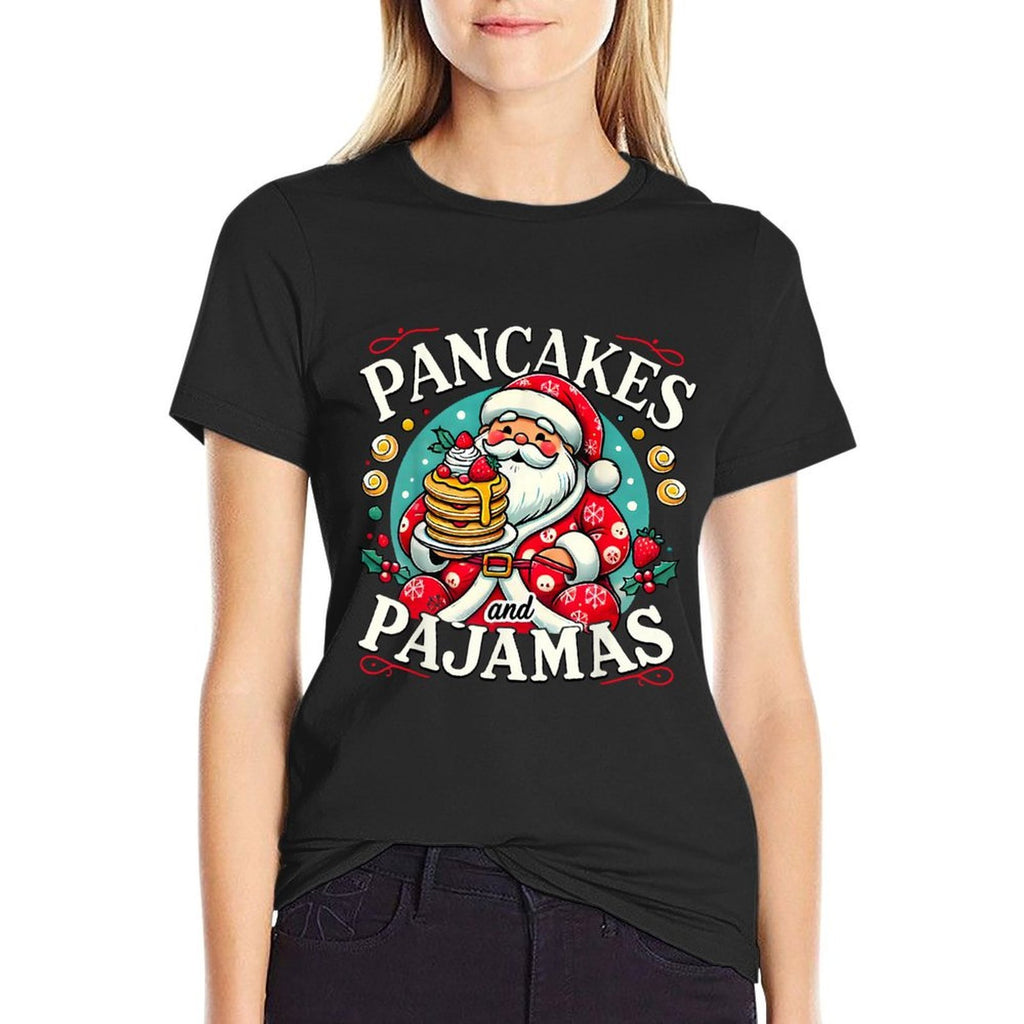 Funny Santa Hat Kids Xmas Pancakes And Pajamas Christmas  Wrinkle-resistant T-Shirt