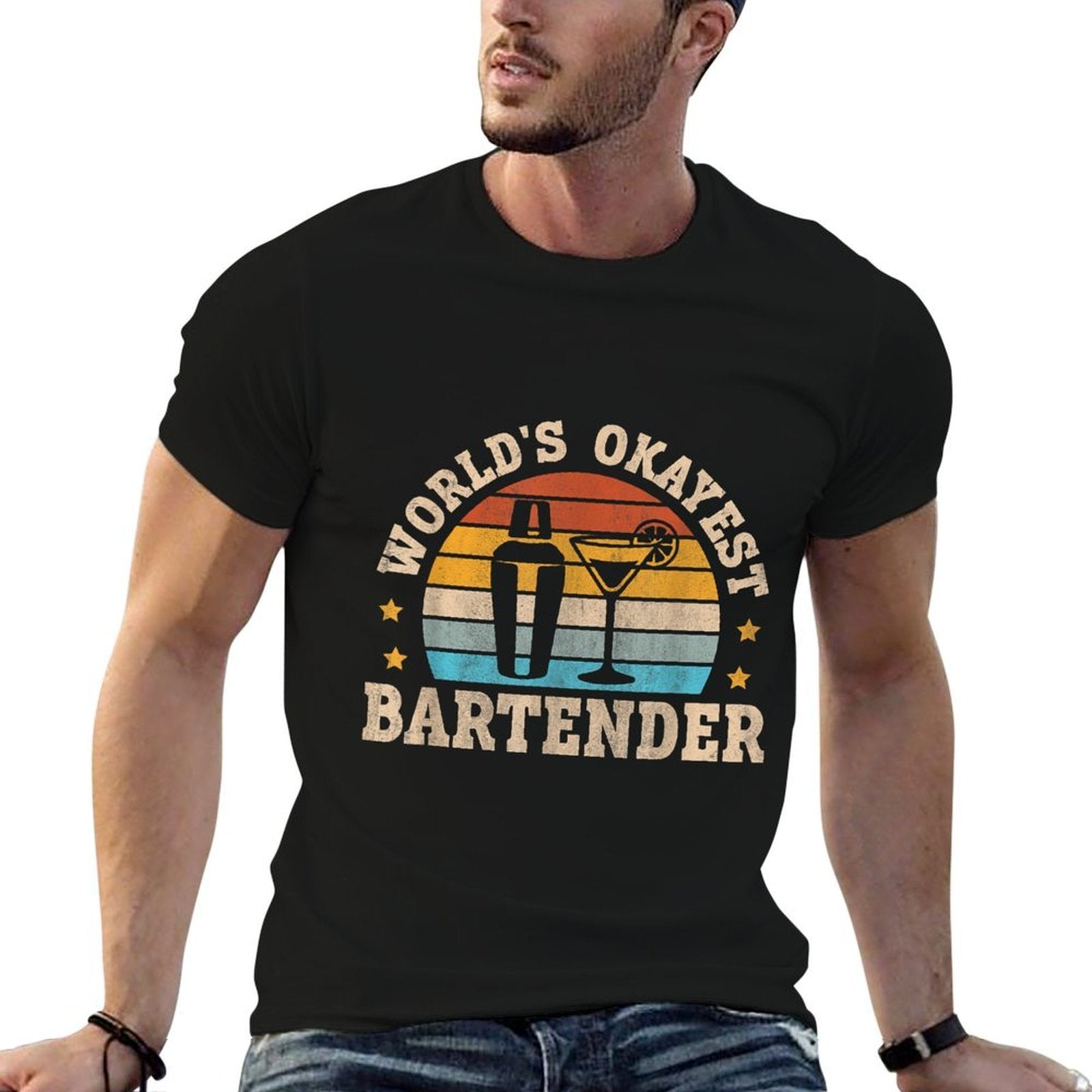 Retro Barkeeper Motiv Worlds Okayest Bartender  Summer-ready Fabric T-Shirt