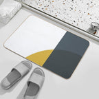 Abstract Geometric Minimalist 2 Navy Blue, Light Mustard Yellow, And White  Long-Lasting Bath Mat
