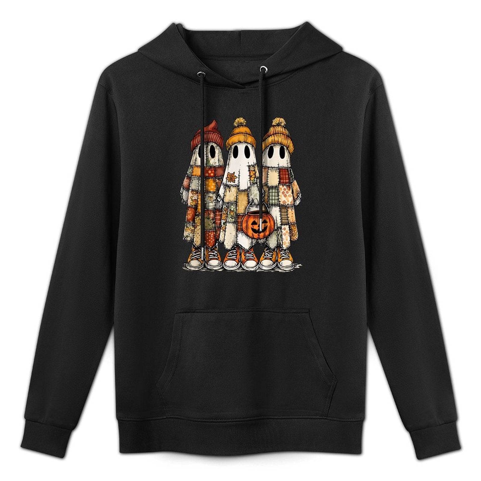 Patchwork Ghosts Cozy Spooky Fall Pumpkin Ghost Halloween Versatile Streetwear Hoodie