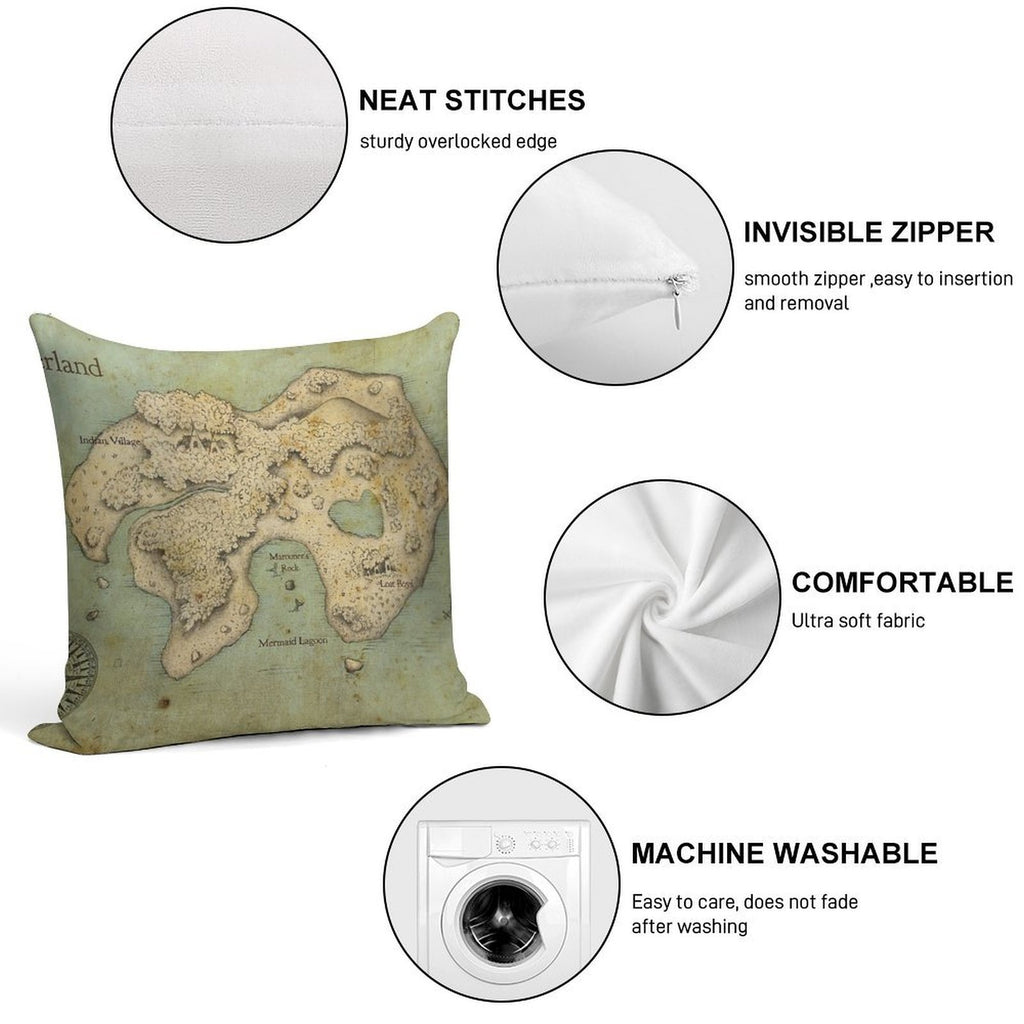 Peter Pan Neverland Map Soft Warmth Comfort Throw Pillow