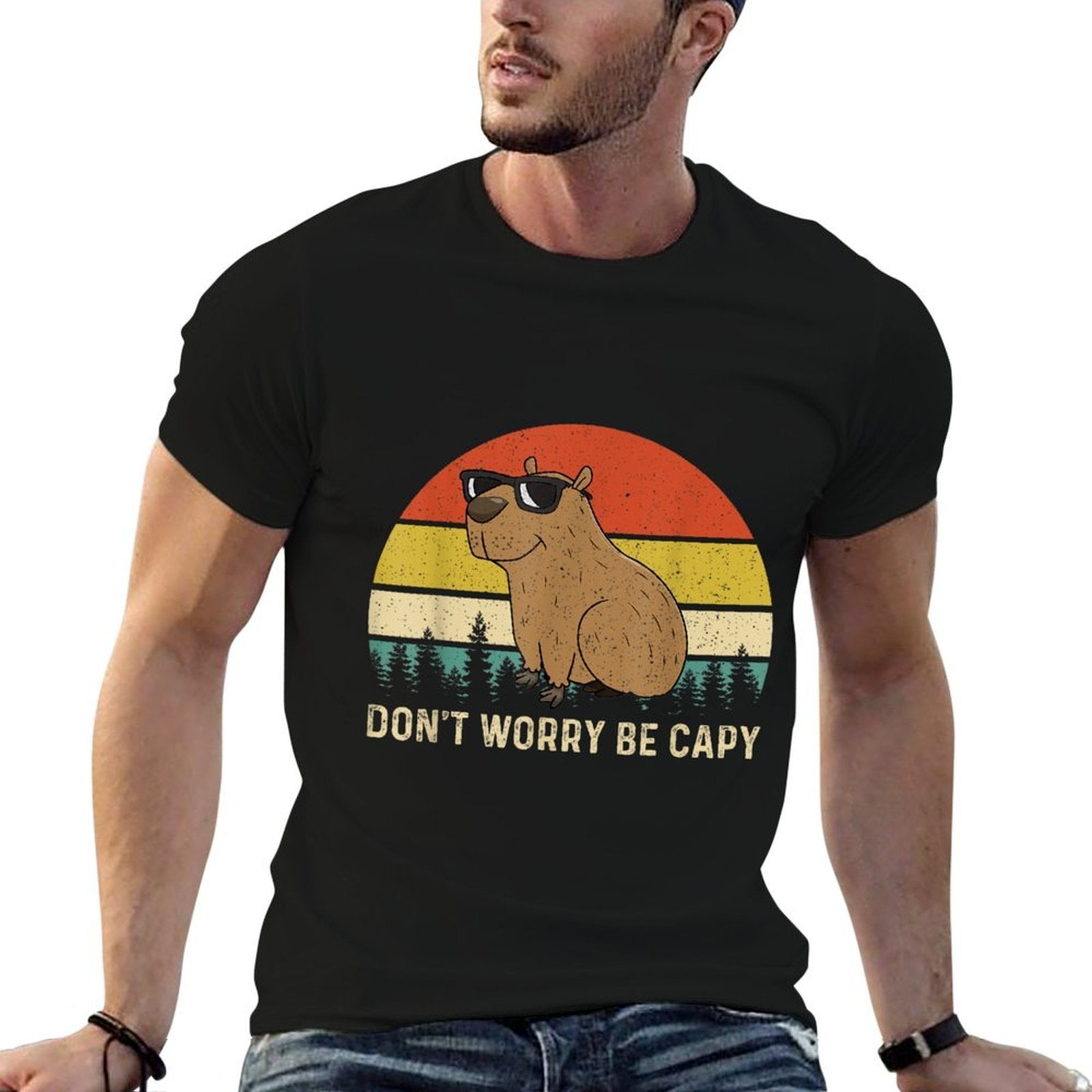 Cool Capybara Dont Worry Be Cappy Vintage Funny Rodent Meme  Tagless Design T-Shirt