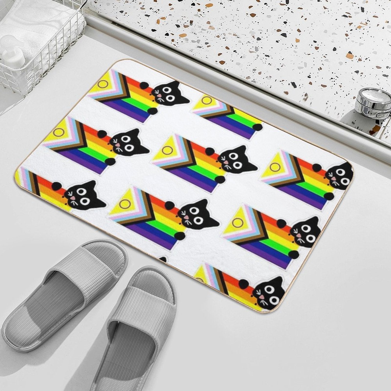 Biting Kitty Progress Pride Flag  Odorless Bath Mat