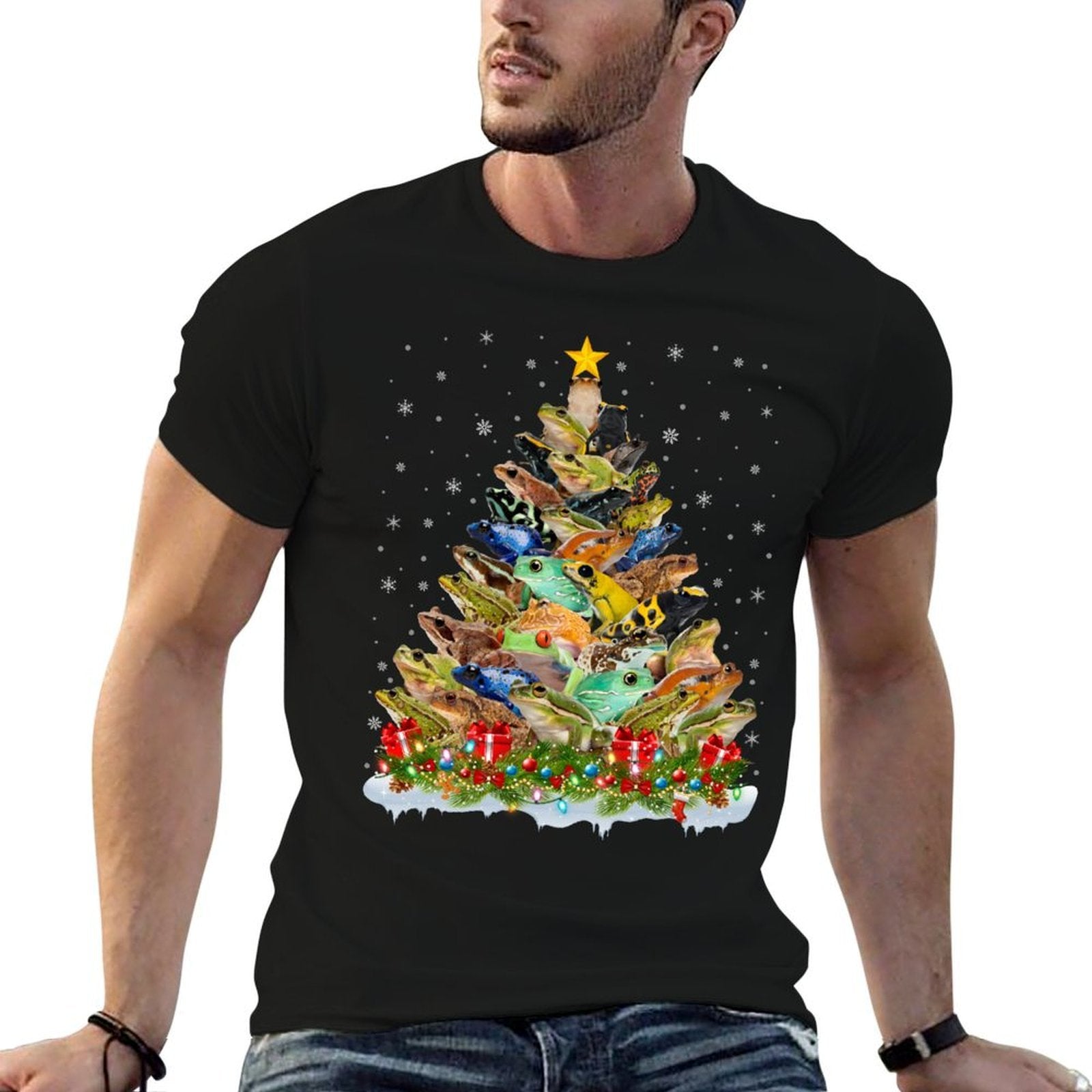 Frog Xmas Lights Santa Frog Christmas Tree  Trendy Pattern T-Shirt