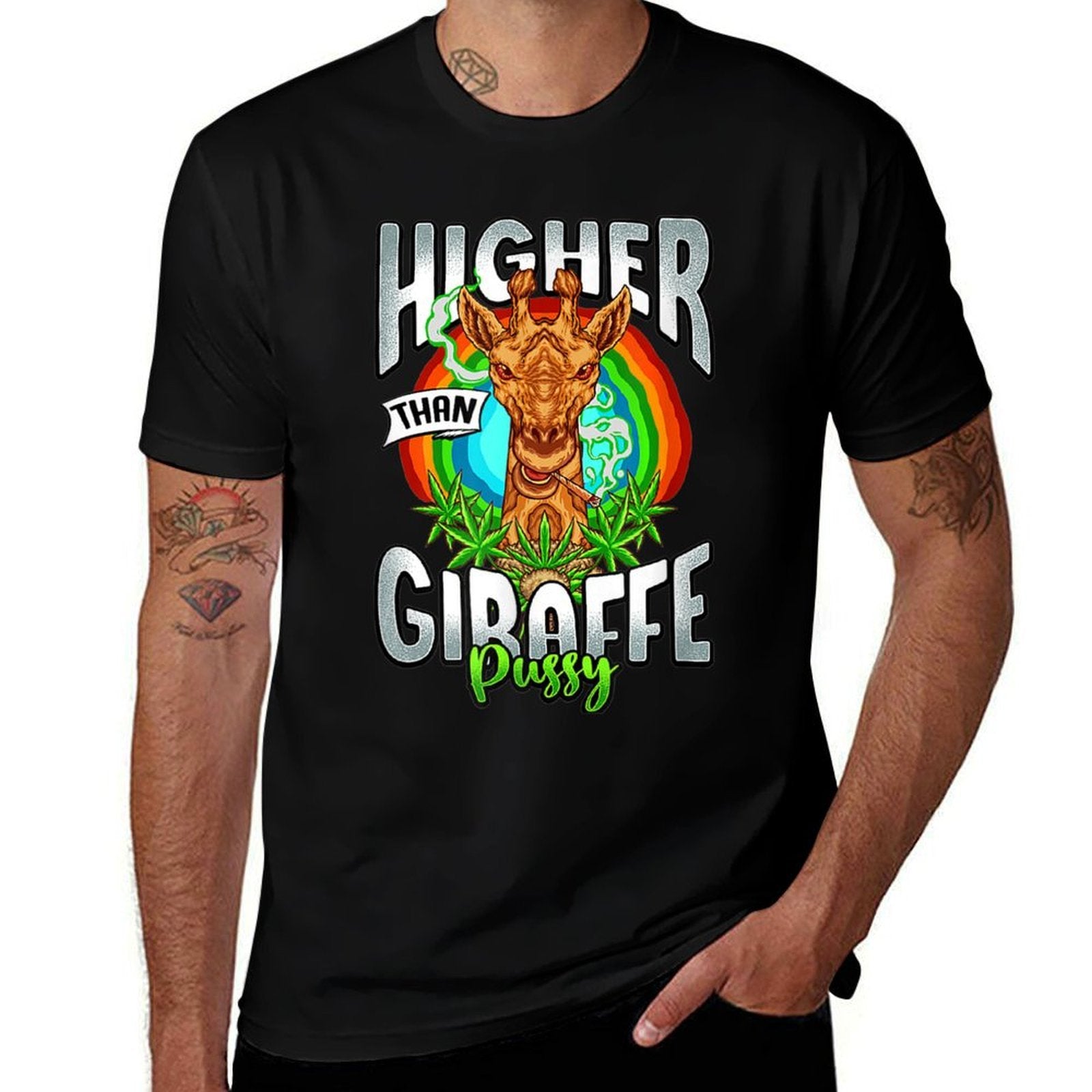 Higher Than Giraffe Pussy Funny Cannabis Marijuana Pot Lover  Relaxed-fit T-Shirt