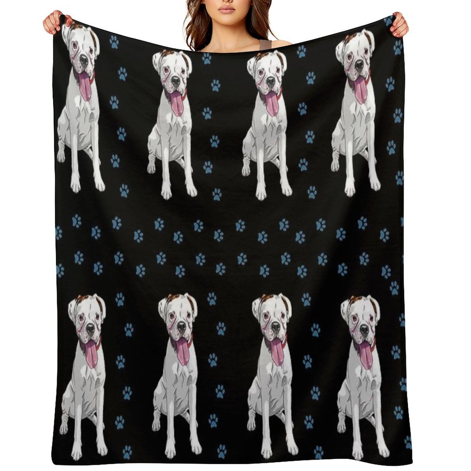 White Boxer Dog Cute Pattern Travel-friendly Throw Blanket