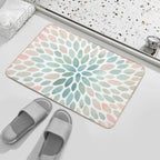Floral Bloom Pattern, Coral, Peach, Green  Toxin-Free Bath Mat