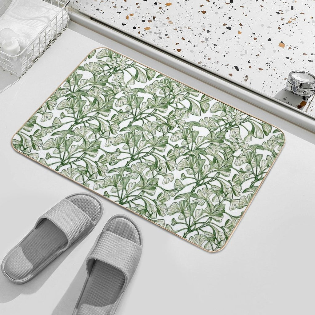 Vintage Green Leaves, Botanical Pattern  Rapid-Drying Bath Mat