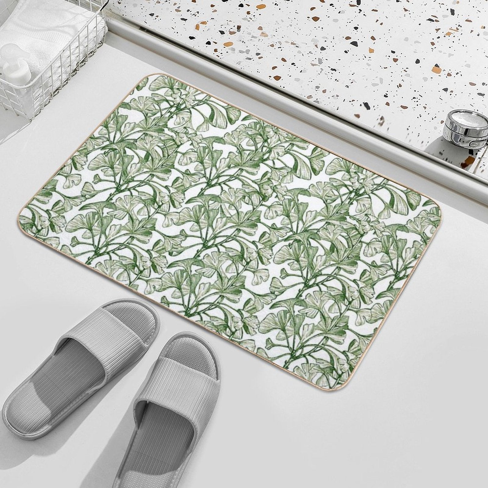 Vintage Green Leaves, Botanical Pattern  Rapid-Drying Bath Mat