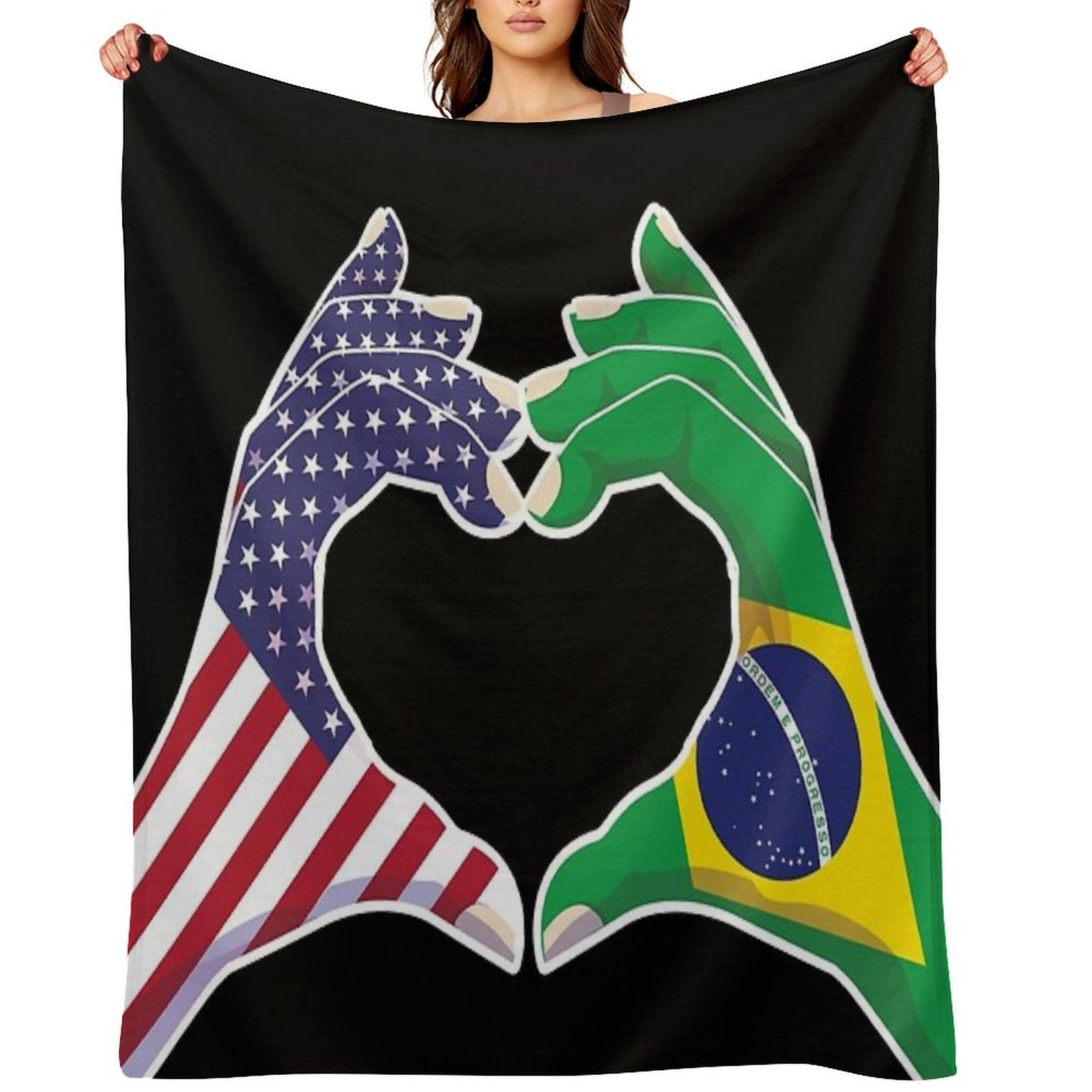Brazilian Brazil USA United States American America Love Heart Peace Plush Throw Blanket