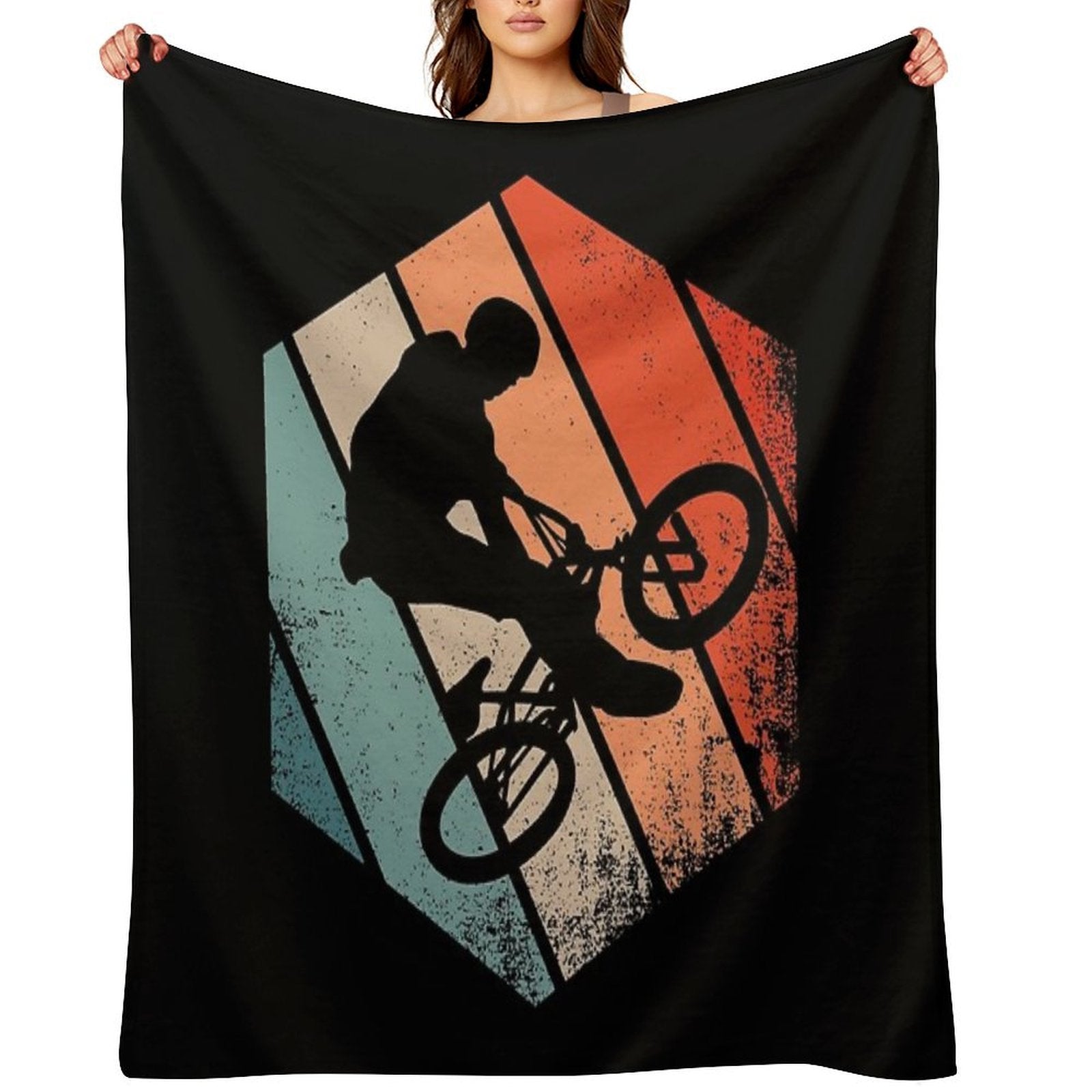 Cool Retro BMX Rider Doing Freestyle Gift-ready Throw Blanket