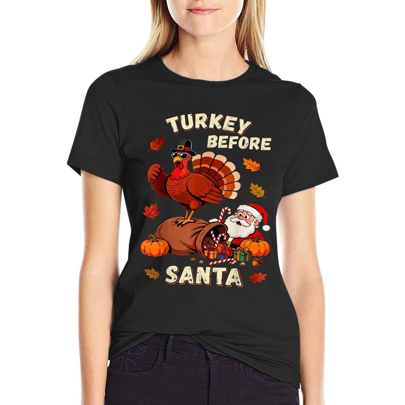 Fun Turkey Before Santa Funny Thanksgivings Christmas  Polyester Blend T-Shirt