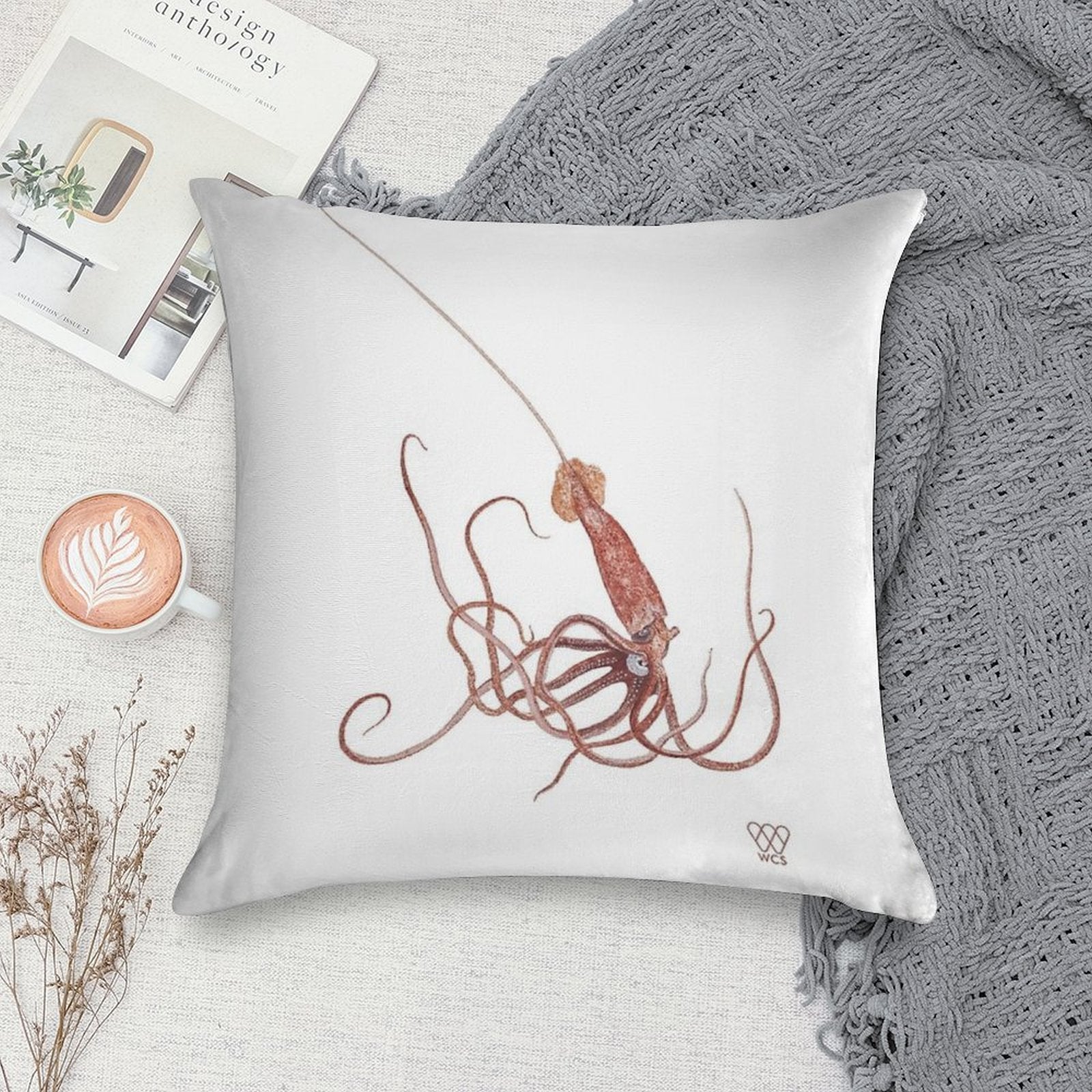 Long-Spined Giant Squid Soft Gift Ready Throw Pillow