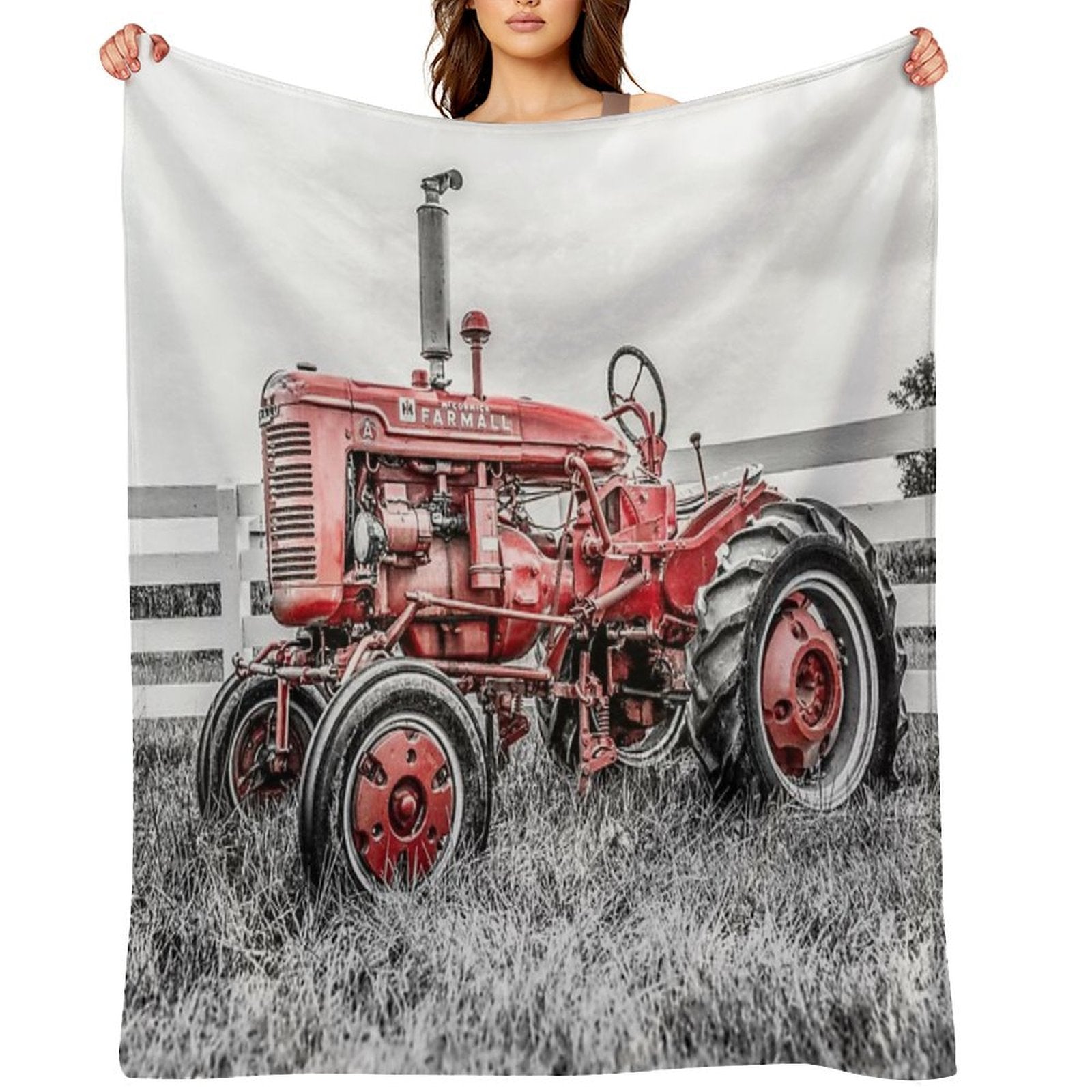 A Tractor Color Isolation Multi-functional Throw Blanket