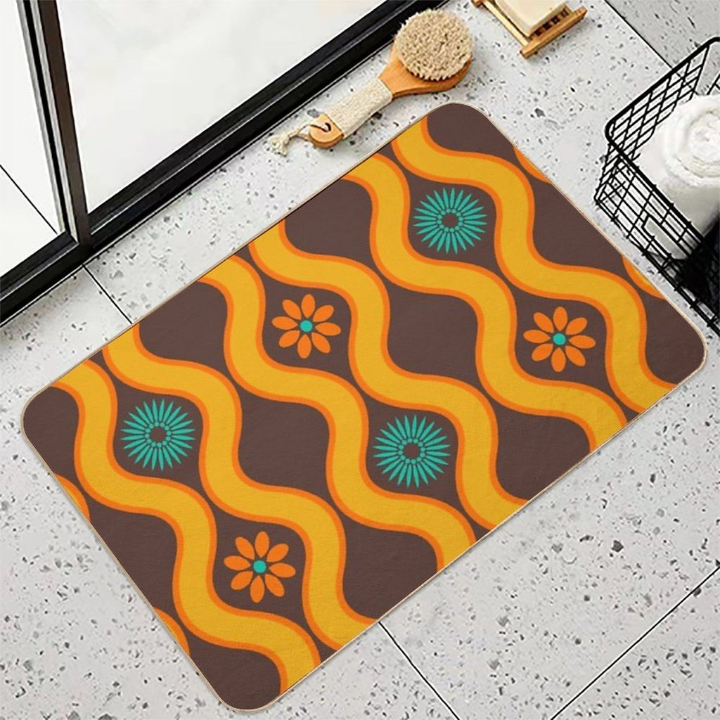 1970's Retro Vintage Seventies Floral Flowers Pattern  Rapid-Drying Bath Mat