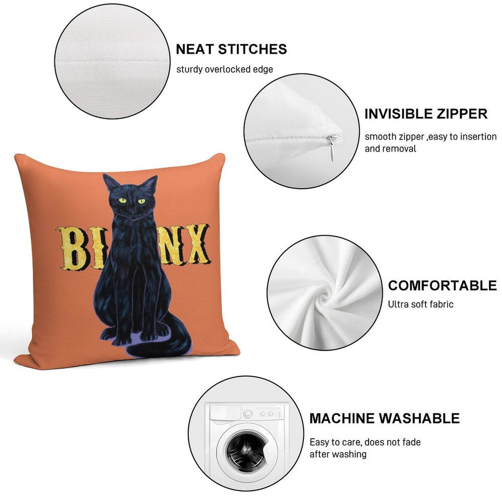 Black Cat Binx Halloween Soft Reinforced Edging Throw Pillow