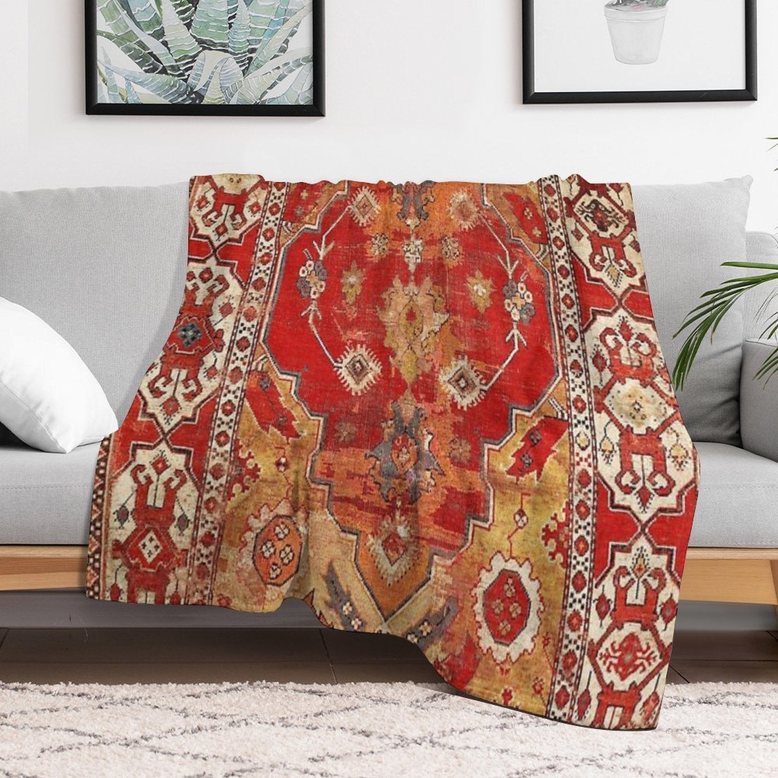 Transylvanian West Anatolian Carpet Print Plush Throw Blanket