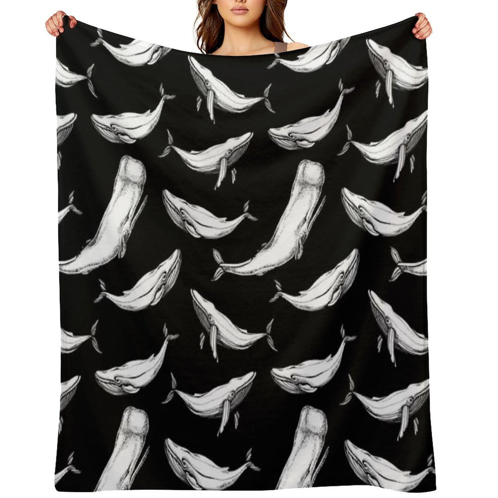 Whales in Black Lightweight Throw Blanket
