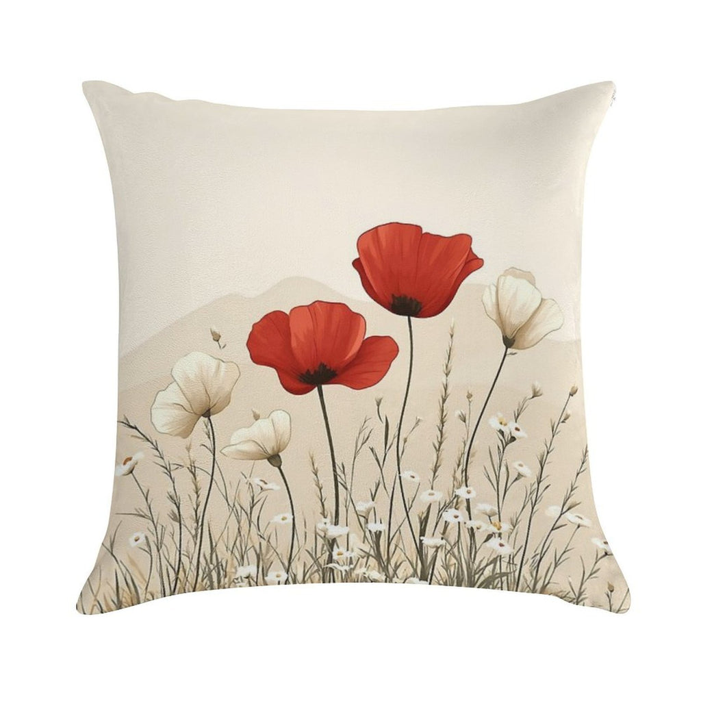 Red Poppies In Bloom Soft Bedroom Essential Throw Pillow