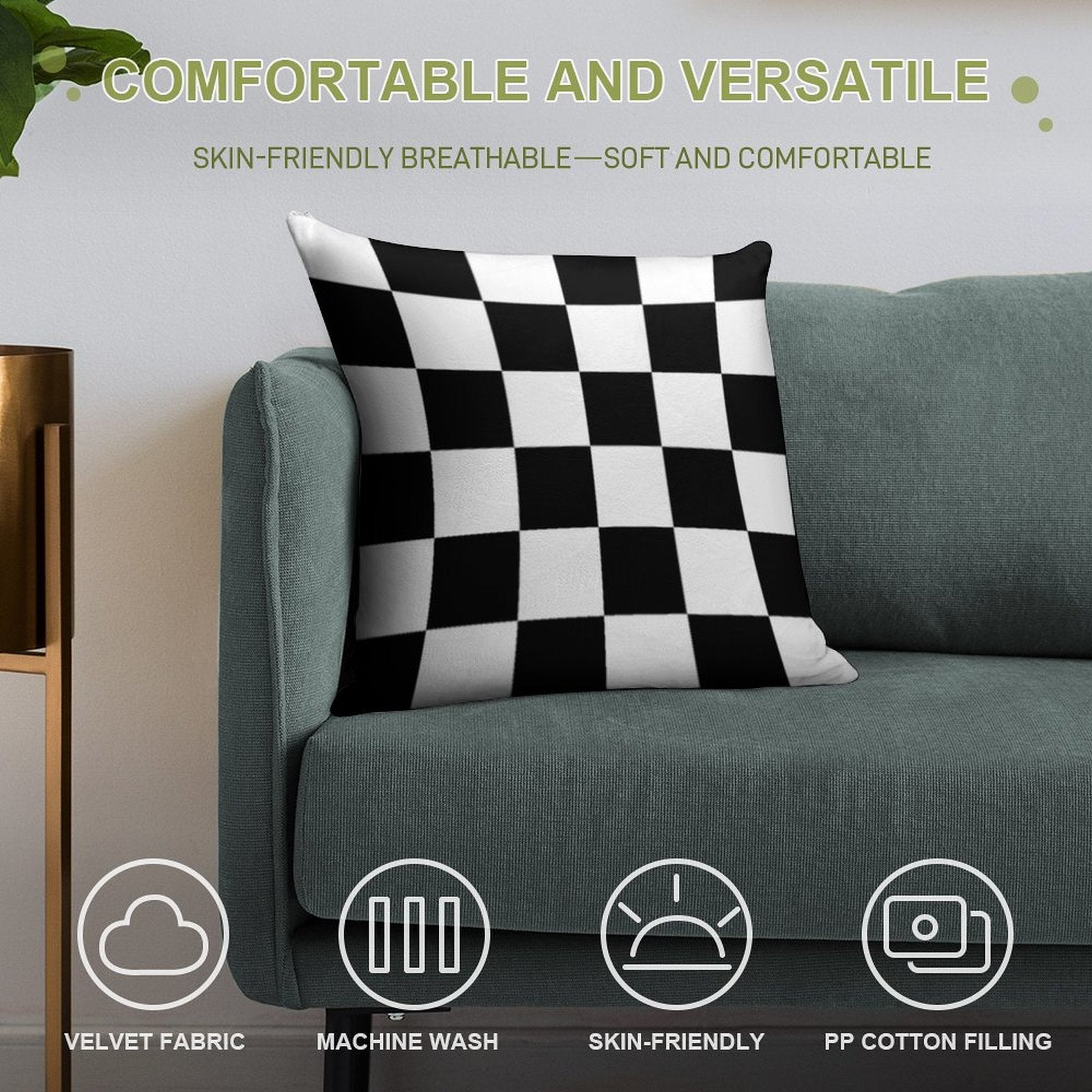 Chequered Flag Soft Reinforced Edging Throw Pillow