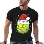 Funny Christmas Tennis Ball Santa Hat Xmas Lights Womens  Polyester Blend T-Shirt