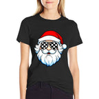 Race Car Racetrack Christmas Santa Checkered Racing  Oversized Silhouette T-Shirt