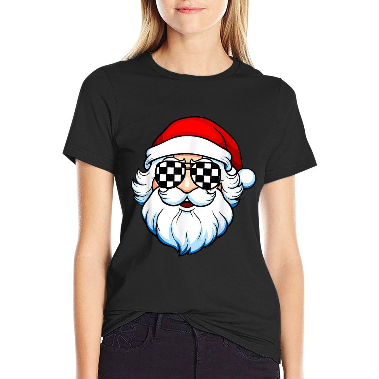 Race Car Racetrack Christmas Santa Checkered Racing  Oversized Silhouette T-Shirt