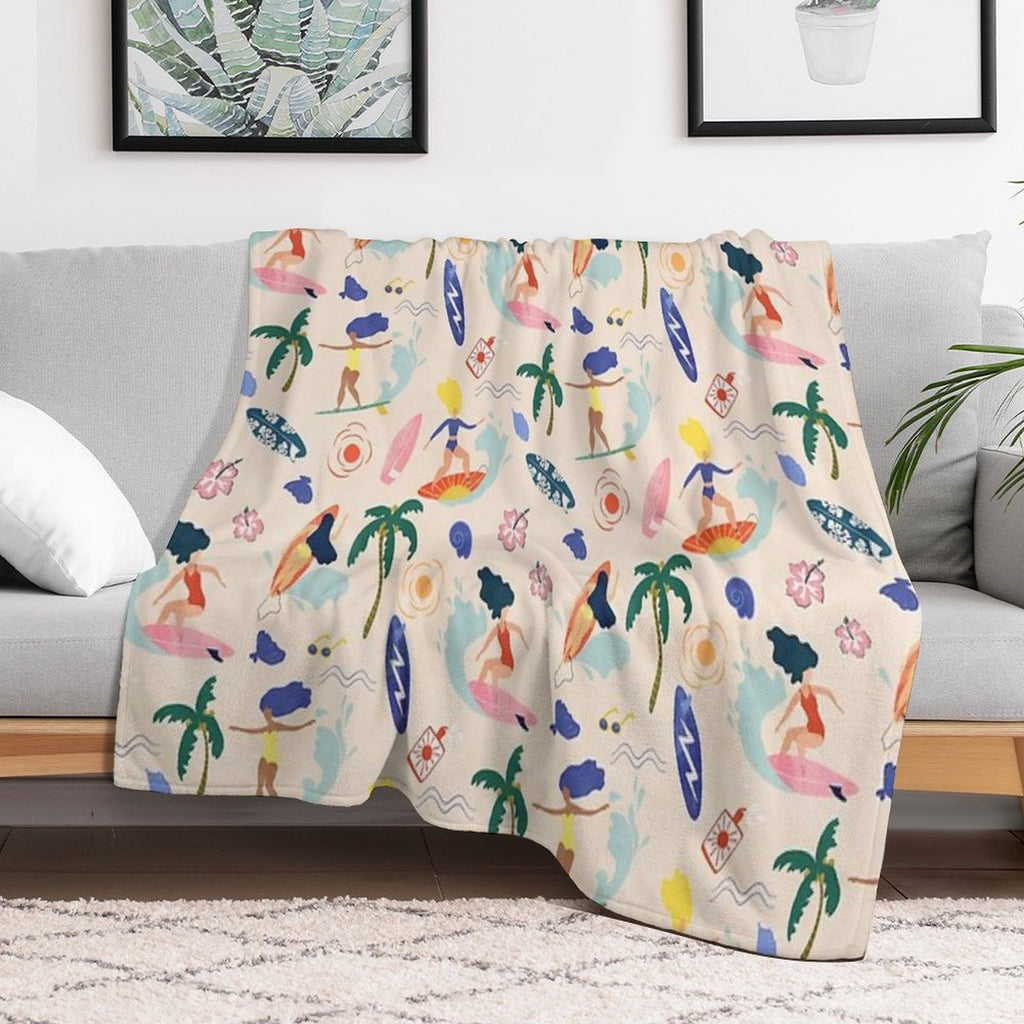 Surfing Girl Travel-friendly Throw Blanket