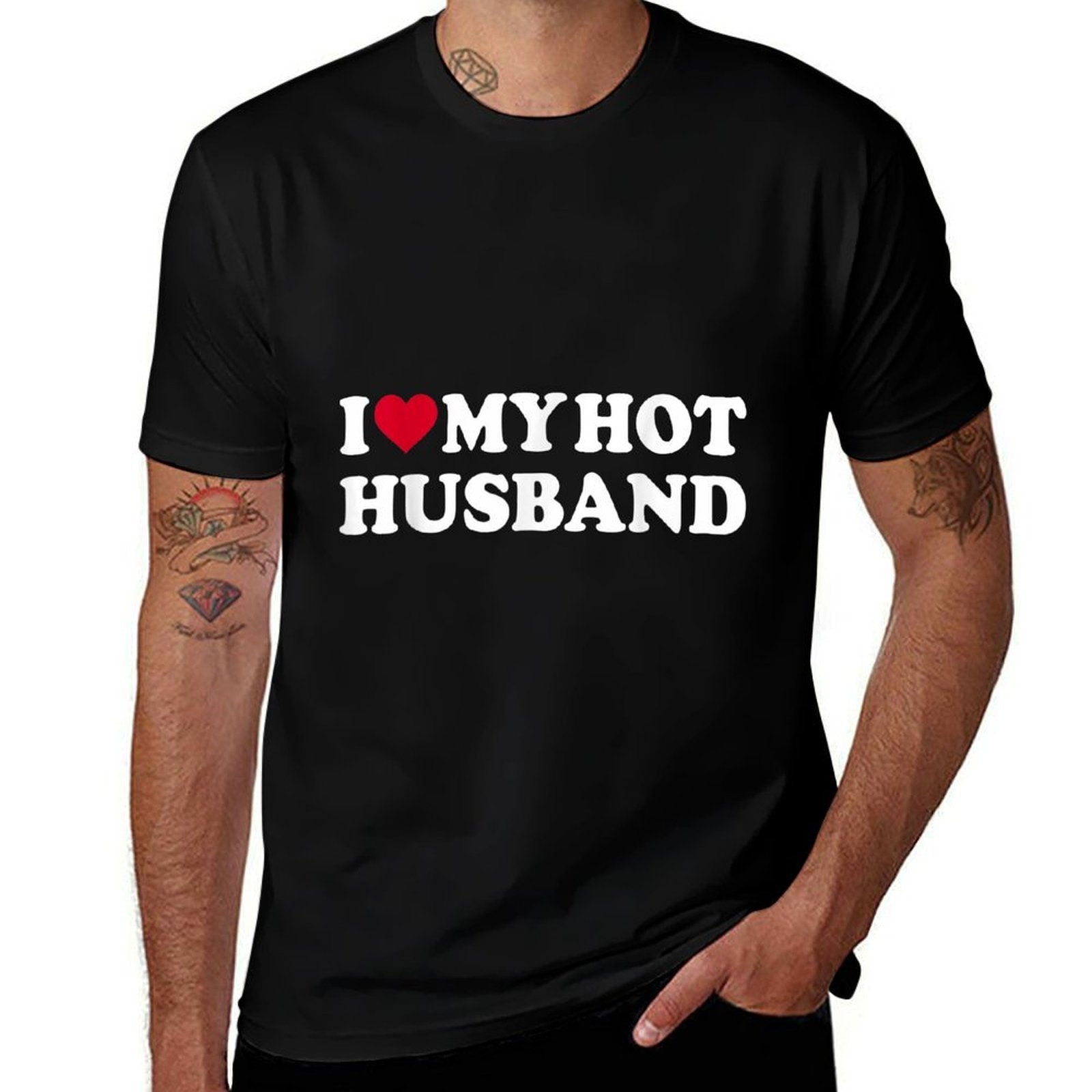 I Love My Hot Husband Funny Red Heart Love Hot Husband  Heathered Texture T-Shirt