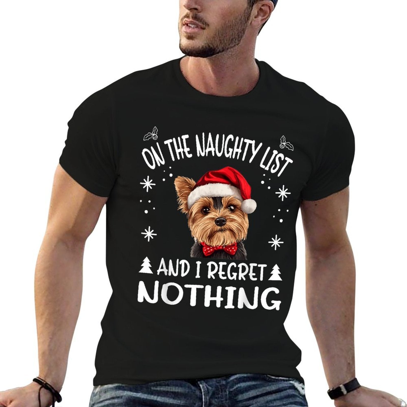Cute Yorkshire Terrier Yorkie Dog Dog Christmas On The Men Women  Slim-fit Cut T-Shirt