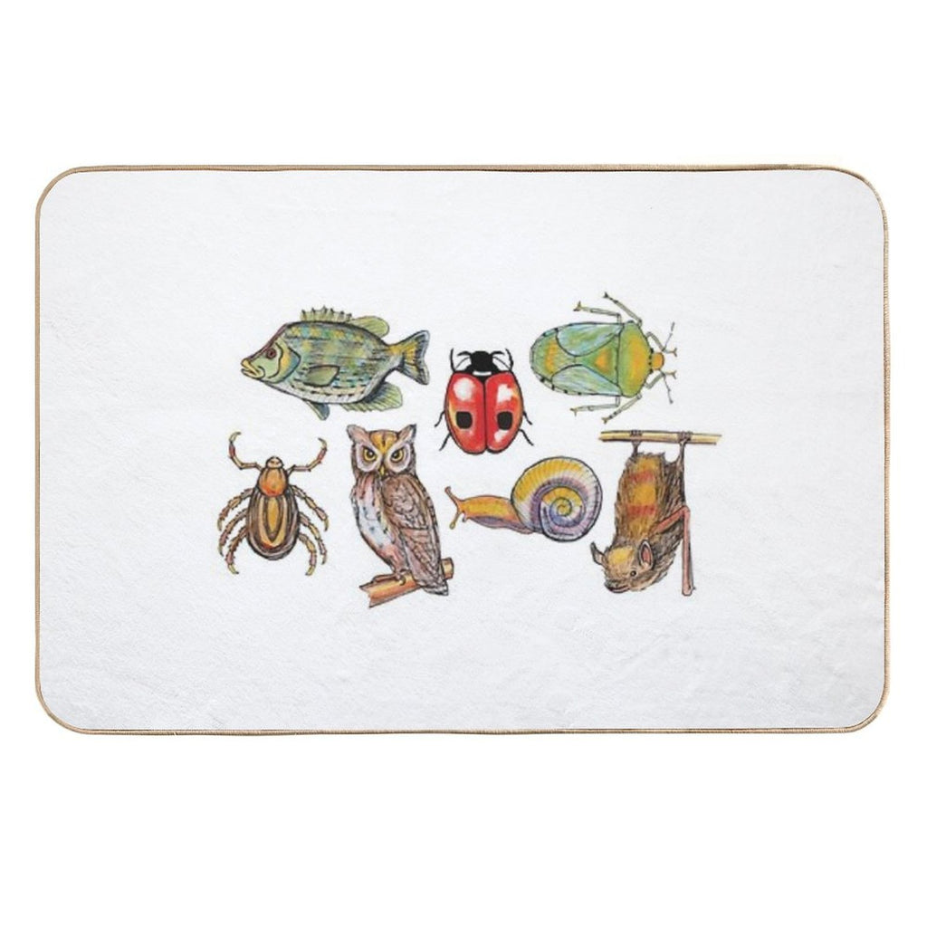 Watercolor Critters  Slip-Resistant Bath Mat