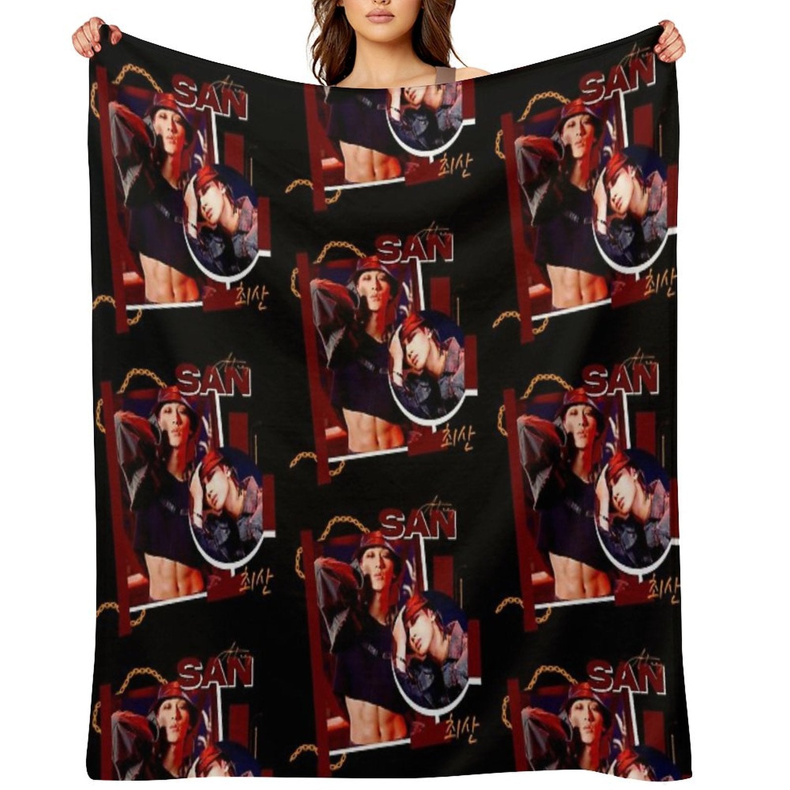 ATEEZ SAN  FIREWORKS Plush Throw Blanket