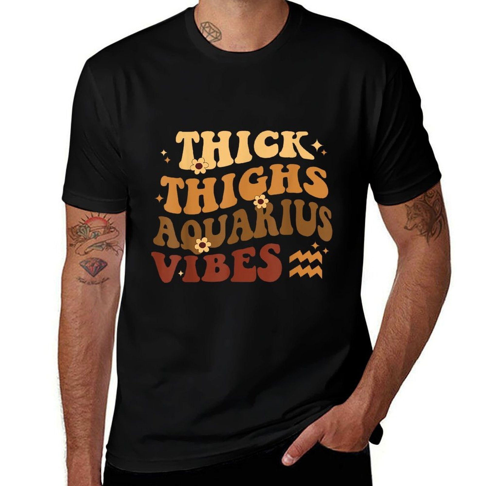 Thick Thighs Aquarius Vibes Retro Zodiac Melanin Black Women  Easy-care T-Shirt