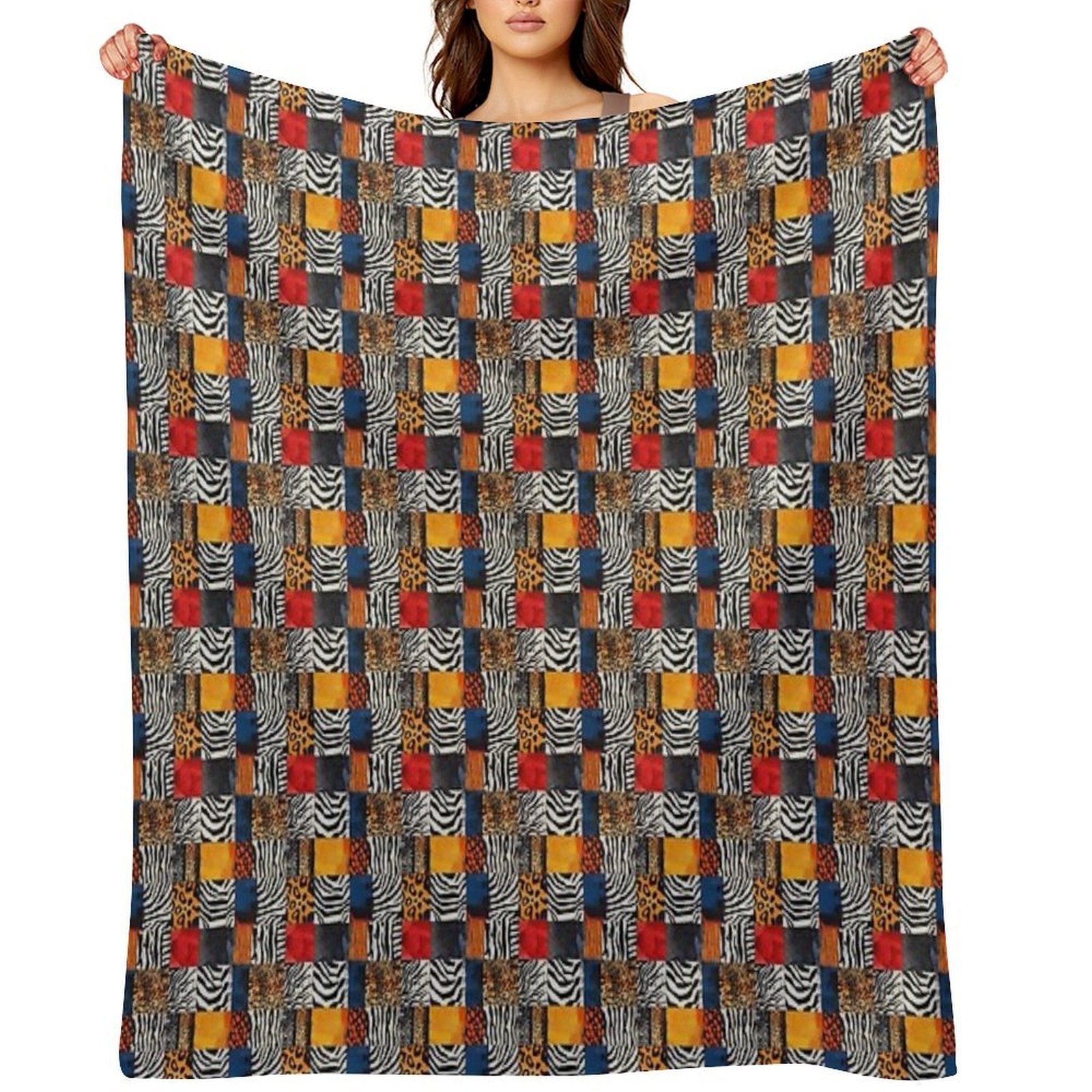 Textile Collage of Wild Prints Eco-conscious Throw Blanket