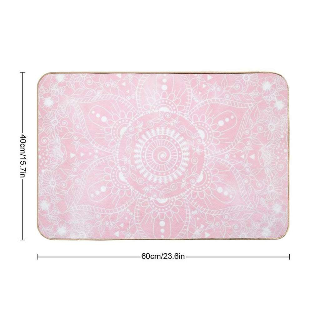 Watercolor White Mandala Flower Pink Design  Absorbent Bath Mat