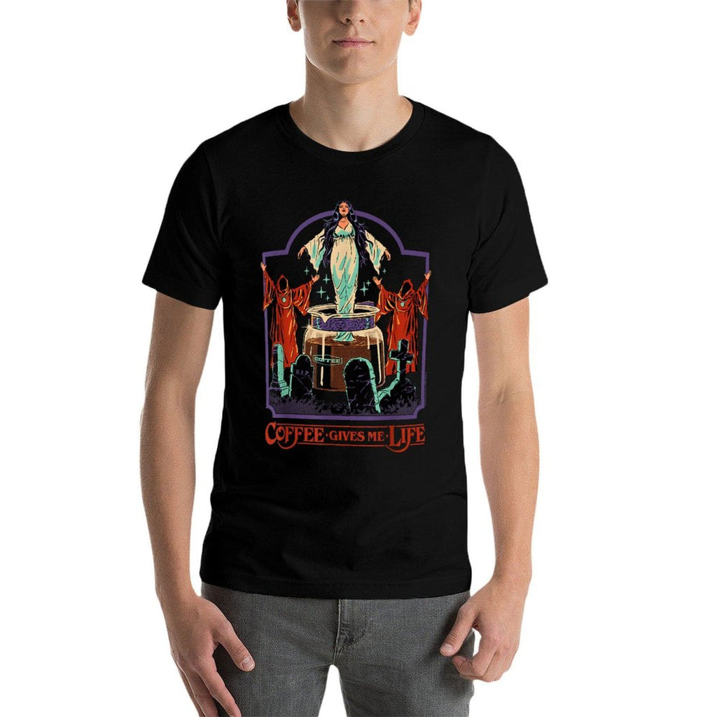 Coffee Gives Me Life Occult Retro Vintage Funny Adult Humor  Slim-fit Cut T-Shirt