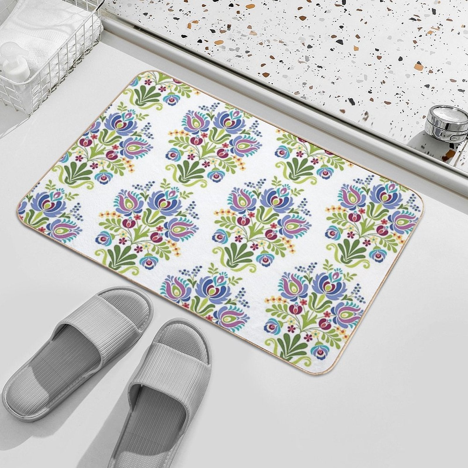 Hungarian Folk Design Violet  High-Traffic Bath Mat