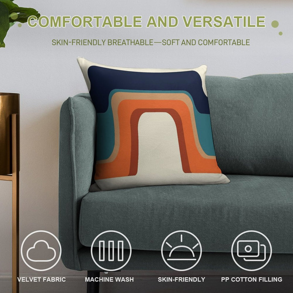 Mid-Century Modern Meets 1970s Orange And Blue Rainbow Soft High-Density Material Throw Pillow