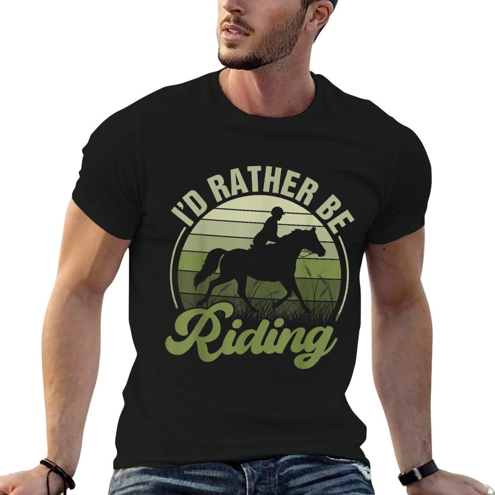 Horse-Shirt Id Be Riding Funny Equestrian Womenn Girl, Female X-Small, Blue  Heathered Texture T-Shirt