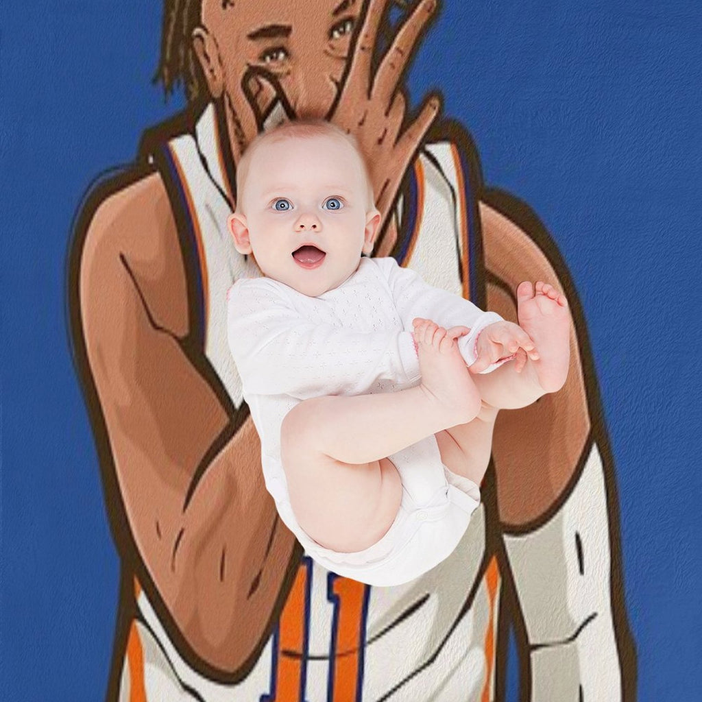 Jalen Brunson Three Point Celebration Velvety-soft Throw Blanket
