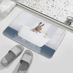 Baby Donkey And Duckling in Modern Bathtub Blue Print, Donkey Bathing, Animals in Bathtub Art by Synplus  Eco-Friendly Bath Mat