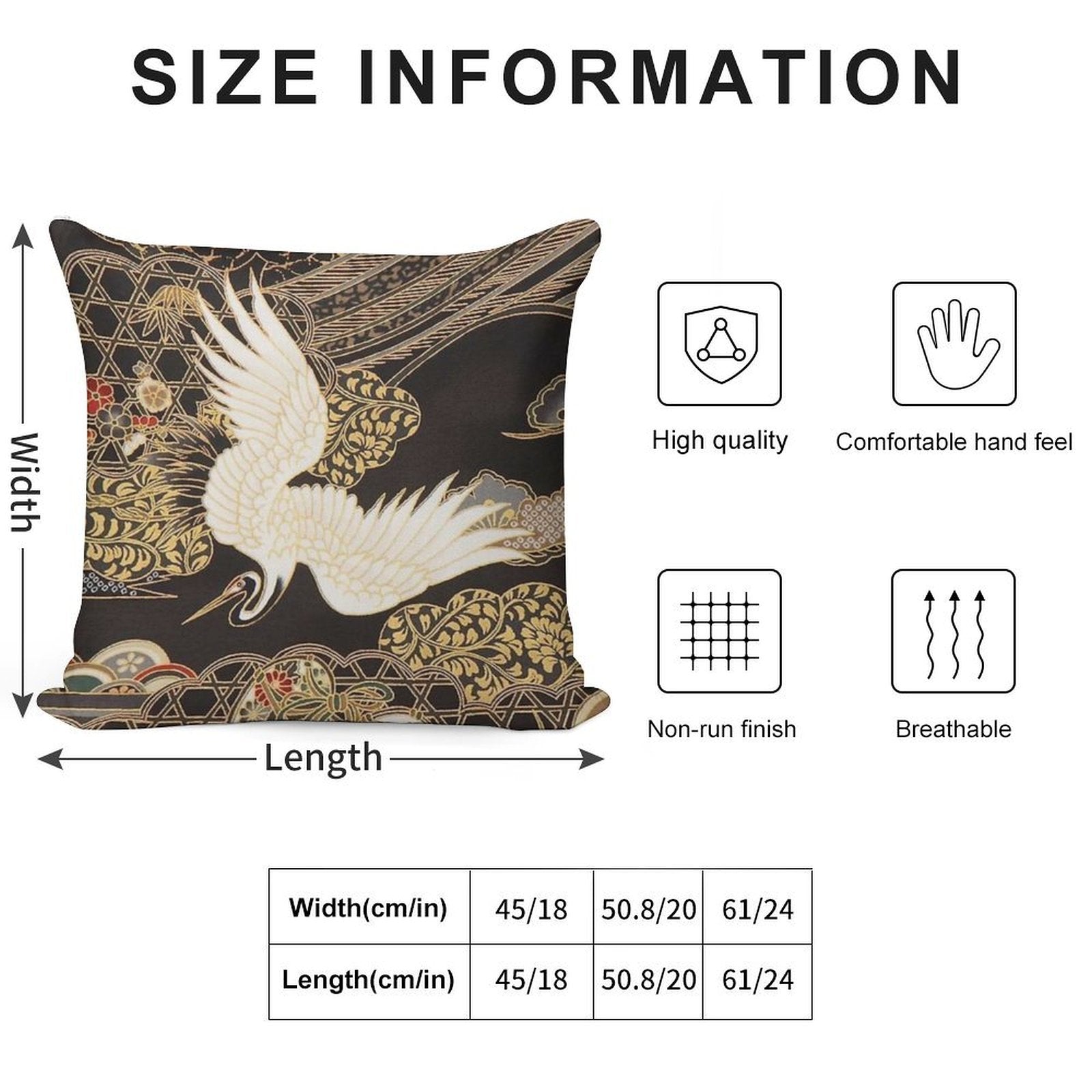 VintageJapanese Cranes Gold And Black Soft Home Decor Throw Pillow