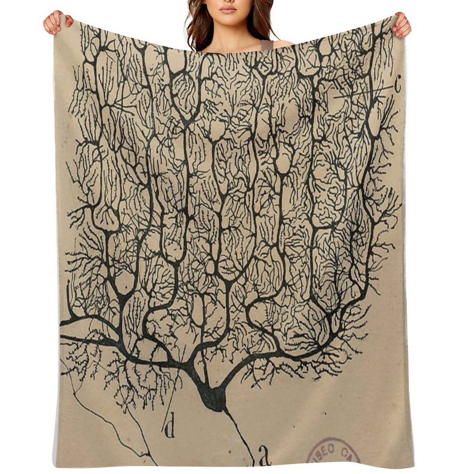 Cajal's Neurons Sketch Wrinkle-free Throw Blanket